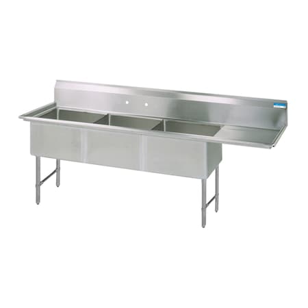 Bk Resources Three Compartment Sink 16 Gauge 16 in x 20 in, 3, 2, Free Standing, Stainless Steel BKS6-3-1620-14-18RS